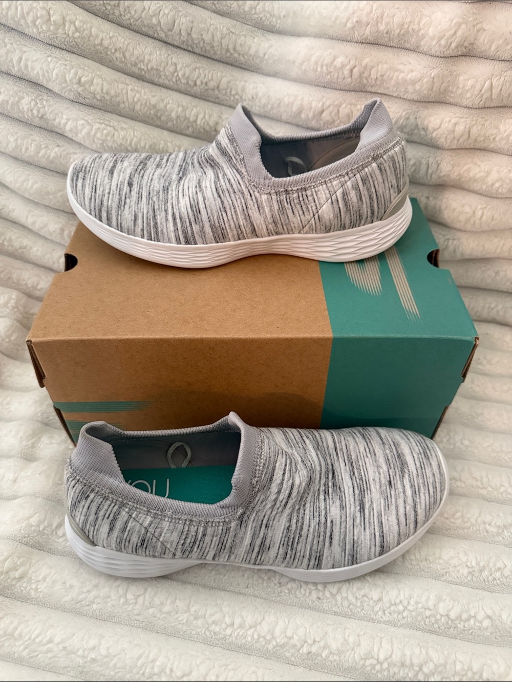 Skechers Slip-On Knit Walking Shoes in Heather Gray